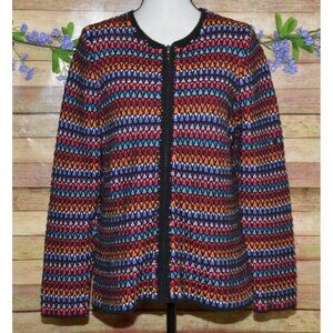 Coldwater Creek Full Zip Colorful Rainbow Crochet Cardigan Sweater Size L